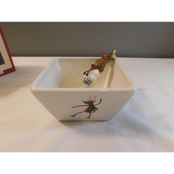 St. Nicholas Square "Reindeer Games" Dip Mix Bowl & Spreader New In Box. - Picture 4 of 10